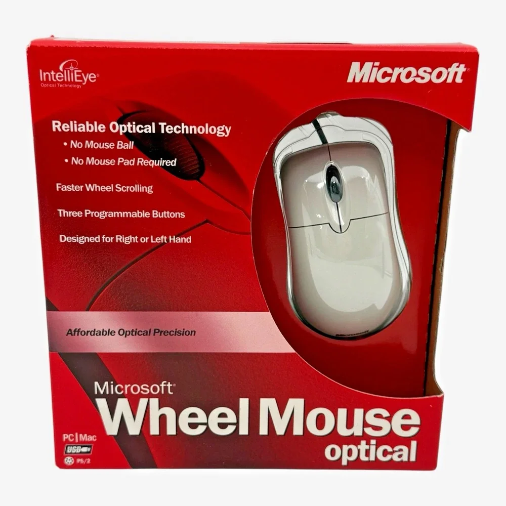 Microsoft Wheel Mouse Optical D66-00021 USB PS/2 Factory Sealed NOS Vintage